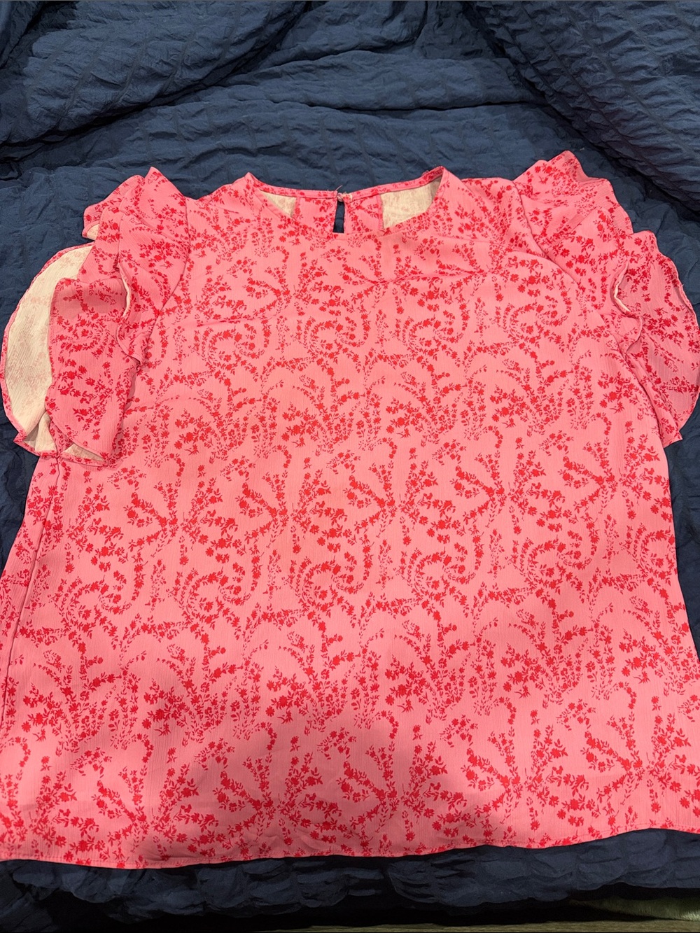 Women’s Pink Floral Ruffle Sleeve Dress shirt